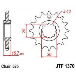 Piñón con goma JT 1370 de acero con 15 dientes