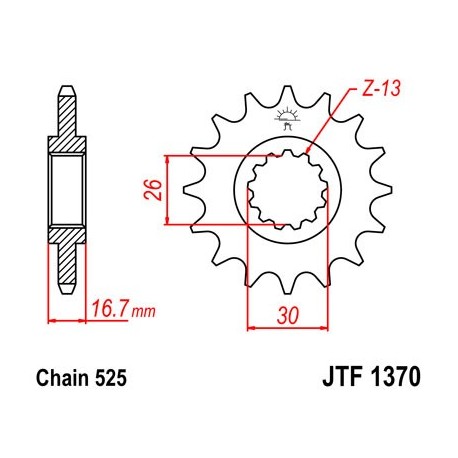 Piñón con goma JT 1370 de acero con 15 dientes