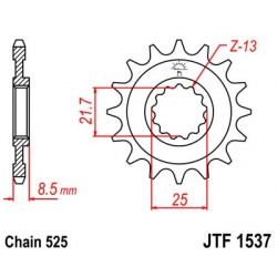 Piñón con goma JT 1537 de acero con 16 dientes