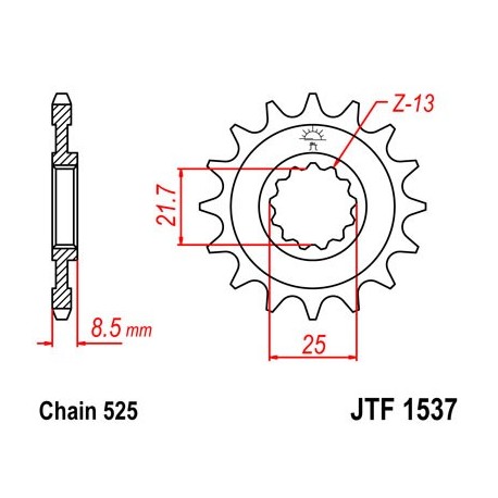 Piñón con goma JT 1537 de acero con 16 dientes