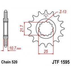 Piñón con goma JT 1595 de acero con 16 dientes