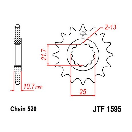 Piñón con goma JT 1595 de acero con 16 dientes