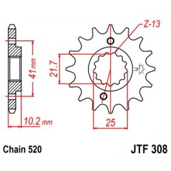 Piñón con goma JT 308 de acero con 14 dientes