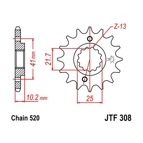 Piñón con goma JT 308 de acero con 14 dientes