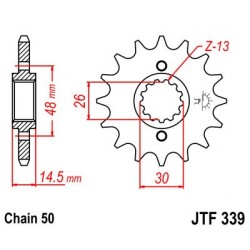 Piñón con goma JT 339 de acero con 16 dientes