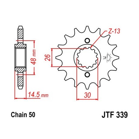 Piñón con goma JT 339 de acero con 16 dientes