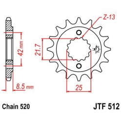 Piñón con goma JT 512 de acero con 15 dientes