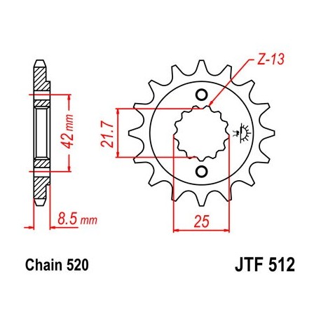 Piñón con goma JT 512 de acero con 15 dientes