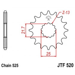 Piñón con goma JT 520 de acero con 14 dientes