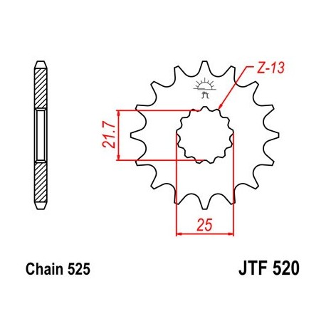 Piñón con goma JT 520 de acero con 14 dientes