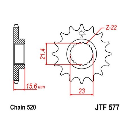 Piñón con goma JT 577 de acero con 15 dientes