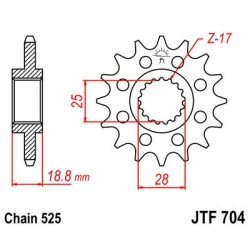 Piñón con goma JT 704 de acero con 17 dientes