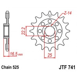 Piñón con goma JT 741 de acero con 15 dientes