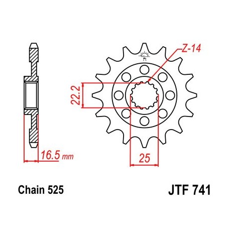 Piñón con goma JT 741 de acero con 15 dientes