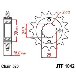 Piñon JT 1042 de acero con 14 dientes