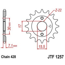 Piñon JT 1257 de acero con 15 dientes