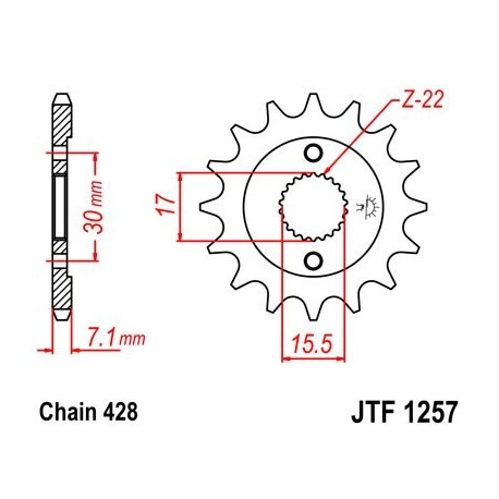 Piñon JT 1257 de acero con 15 dientes