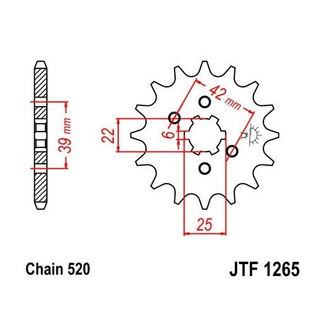Piñon JT 1265 de acero con 15 dientes