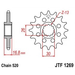 Piñon JT 1269 de acero con 16 dientes