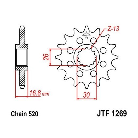 Piñon JT 1269 de acero con 16 dientes