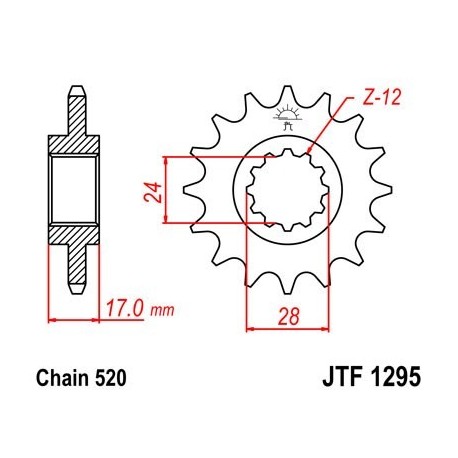 Piñon JT 1295 de acero con 15 dientes