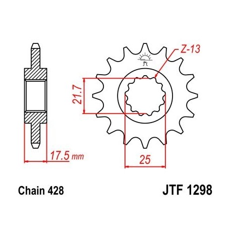 Piñon JT 1298 de acero con 17 dientes