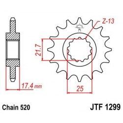 Piñon JT 1299 de acero con 14 dientes