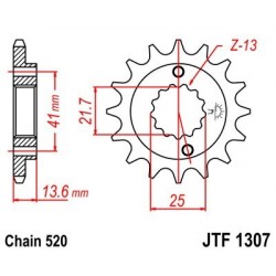 Piñon JT 1307 de acero con 14 dientes