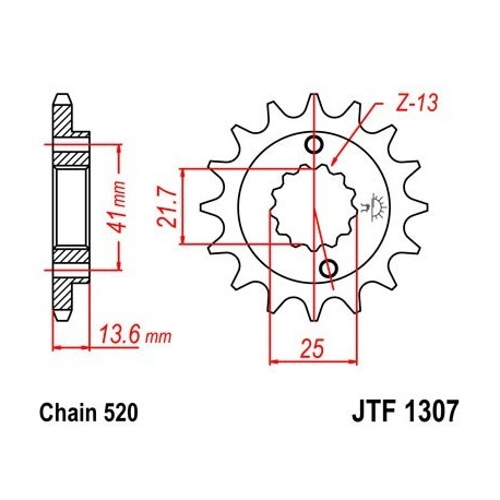 Piñon JT 1307 de acero con 15 dientes