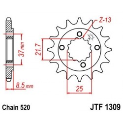 Piñon JT 1309 de acero con 14 dientes