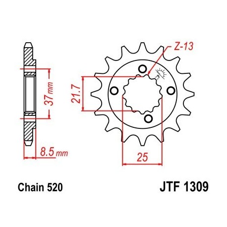 Piñon JT 1309 de acero con 14 dientes