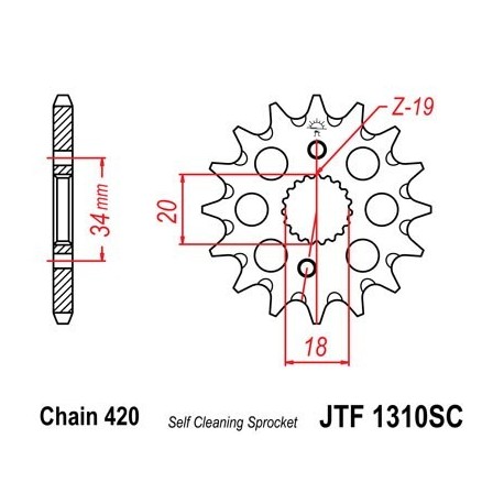 Piñon JT 1310SC  autolimpiable de acero con 15 dientes