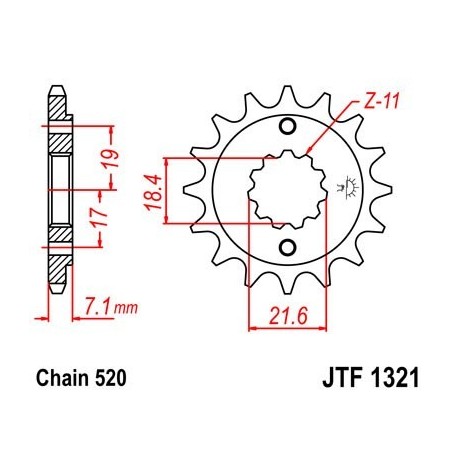 Piñon JT 1321 de acero con 14 dientes
