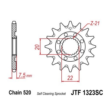Piñon JT 1323SC  autolimpiable de acero con 13 dientes