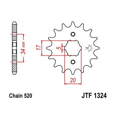 Piñon JT 1324 de acero con 12 dientes