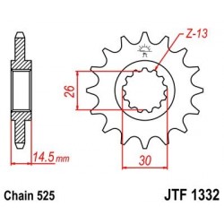 Piñon JT 1332 de acero con 15 dientes