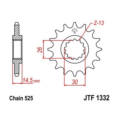 Piñon JT 1332 de acero con 15 dientes