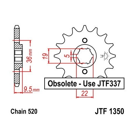 Piñon JT 1350 de acero con 13 dientes