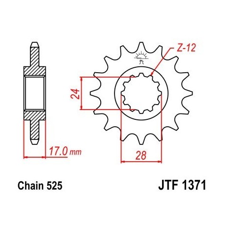 Piñon JT 1371 de acero con 15 dientes