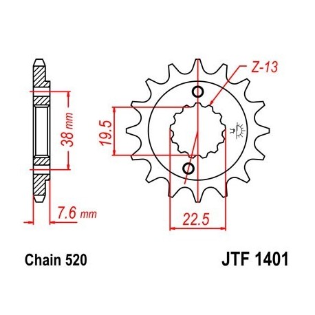 Piñon JT 1401 de acero con 15 dientes