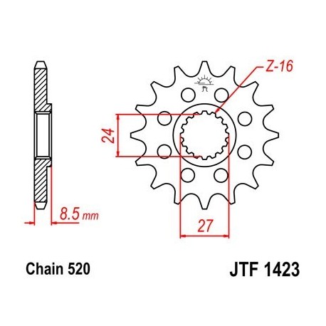 Piñon JT 1423 de acero con 17 dientes