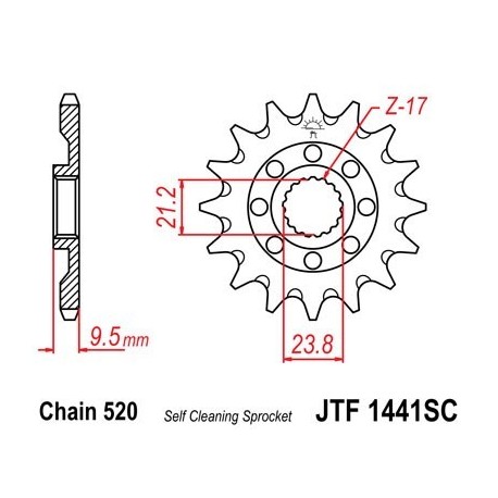 Piñon JT 1441SC  autolimpiable de acero con 14 dientes