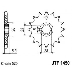 Piñon JT 1450 de acero con 14 dientes