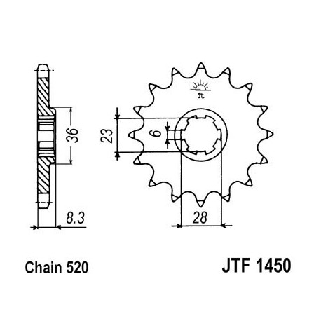 Piñon JT 1450 de acero con 14 dientes