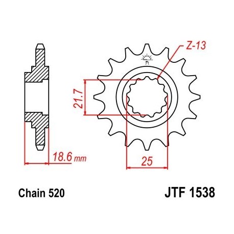 Piñon JT 1538 de acero con 15 dientes