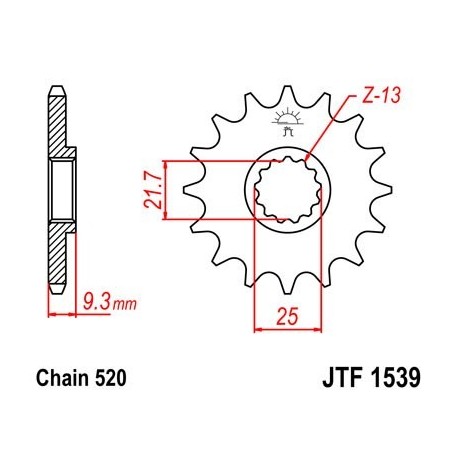 Piñon JT 1539 de acero con 14 dientes