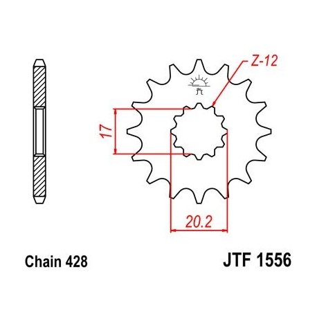 Piñon JT 1556 de acero con 12 dientes