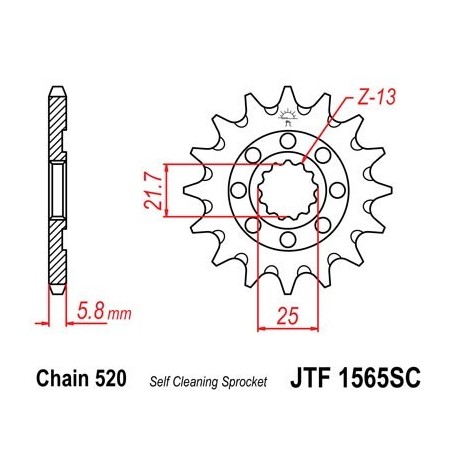 Piñon JT 1565SC  autolimpiable de acero con 13 dientes