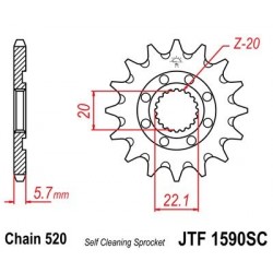 Piñon JT 1590SC  autolimpiable de acero con 13 dientes