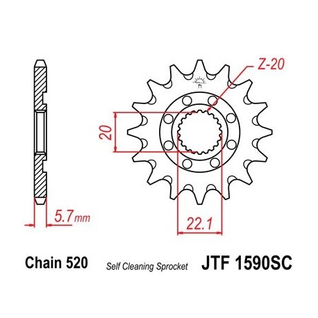 Piñon JT 1590SC  autolimpiable de acero con 13 dientes